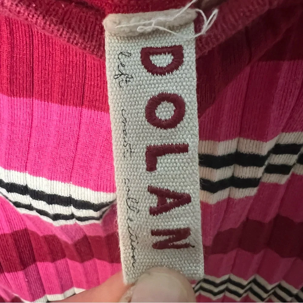 Dolan Left Coast Dora Striped Pleated Ribbed Knit Pull-On Midi Skirt Sz L